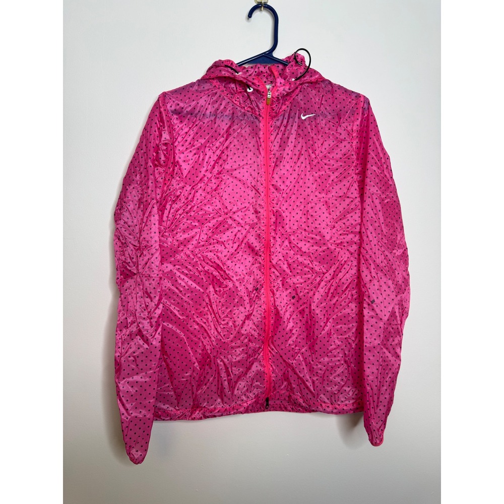 Nike Windbreaker Jacket Womens Medium Pink Excellent Polka Dot Hooded Running